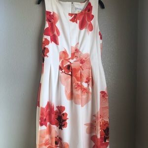 Calvin Klein size 12. A-line sleeveless, tea length floral dress.